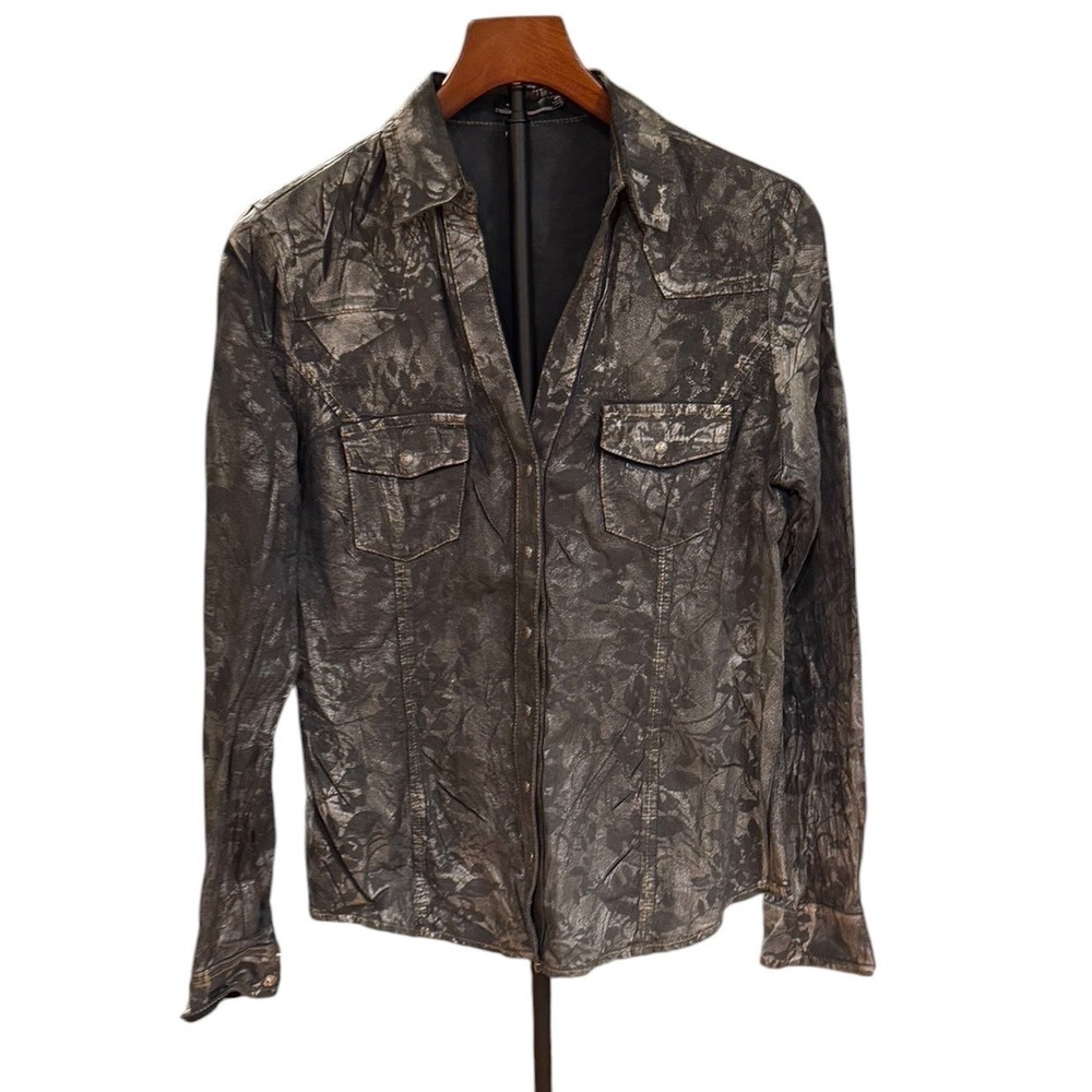 Silver Jeans Co Womens Metallic Floral Denim Western Snap Button Shirt Medium